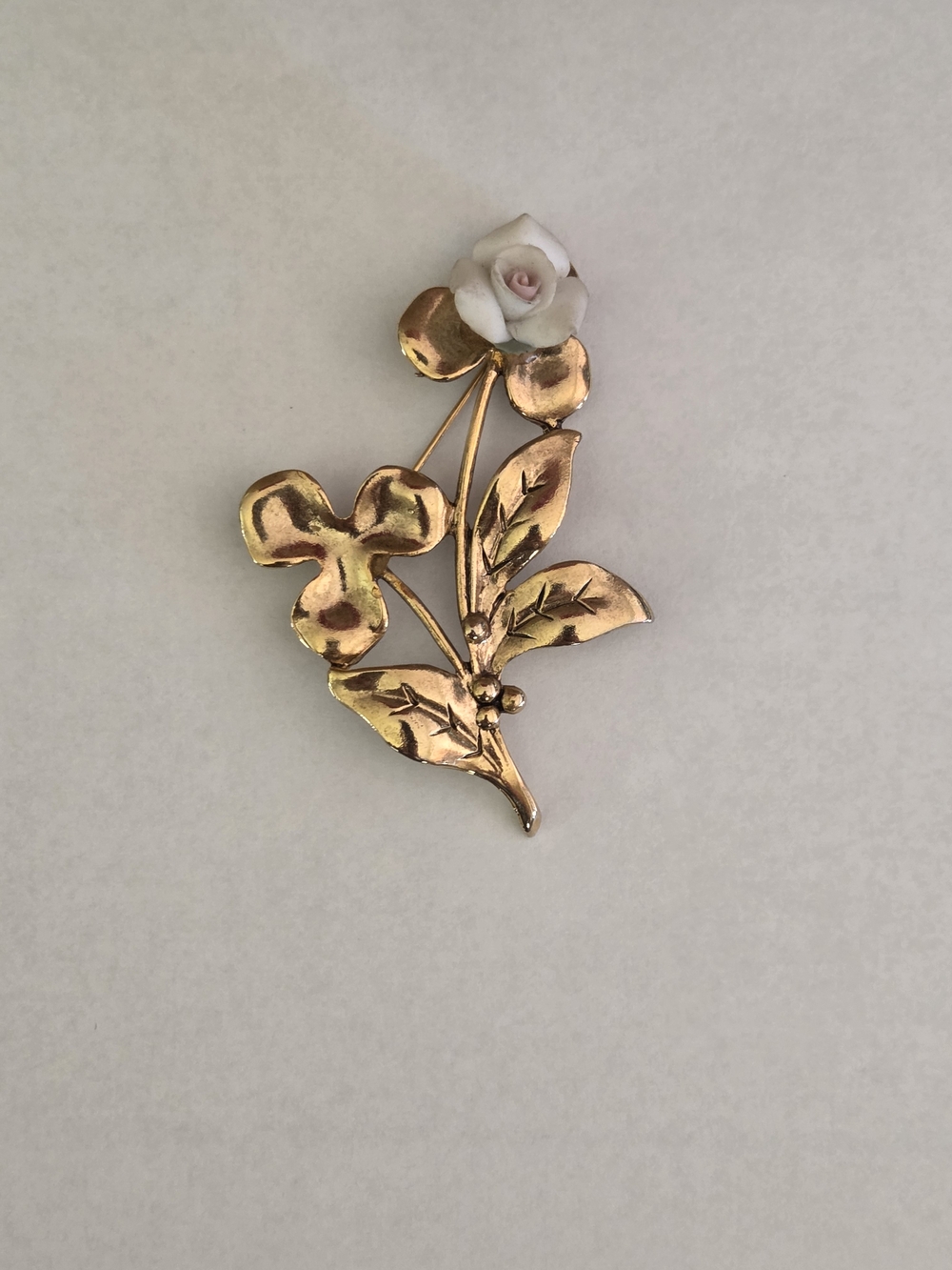 Vintage Porcelain Rose Flower Brooch Signed